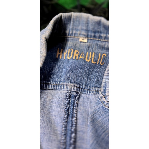 VINTAGE vtg SMALL S Hydraulic‎ Blue Jean Demim Jacket Tailored Blazer Style - Picture 4 of 9